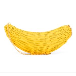 💛🔹️Alessia Bianchi 🔹️Sunny Yellow Banana Woven Clutch with Chain Strap